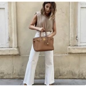 All Saints Belle | Wide Leg Crop Raw Hem Jeans White Size W29